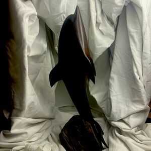 20.5” Mid-Century Vintage Ironwood Dolphin, Sea Life, Handmade Sculpture